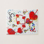 Happy Birthday Jigzaag Puzzle Red Hearts Legpuzzel (Horizontaal)