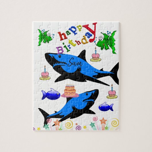 Happy Birthday Jigzaag Puzzle Shark Legpuzzel (Verticaal)