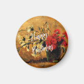 Happy Birthday, Jug met rode en witte anjers Magneet (Voorkant)