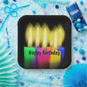 Happy Birthday-kaarsen op zwart Papieren Bordje (Feest)