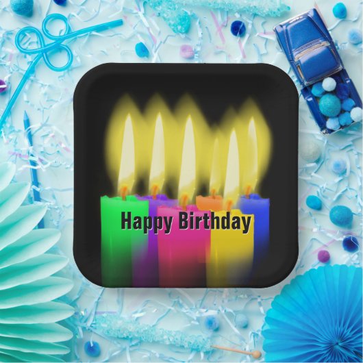 Happy Birthday-kaarsen op zwart Papieren Bordje (Feest)