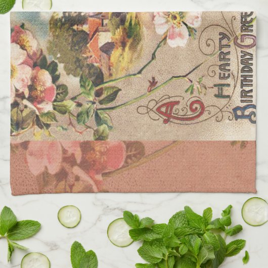 Happy Birthday Kaart Artwork Theedoek (Gevouwen)