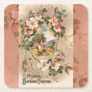 Happy Birthday Kaart Artwork Vierkante Kartonnen Onderzetter