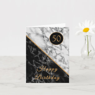 Happy Birthday Kaart Black White Marble - Uw jaar