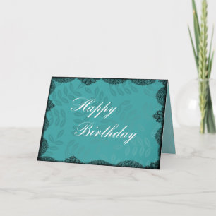 Happy Birthday Kaart - Blauwgroen kant