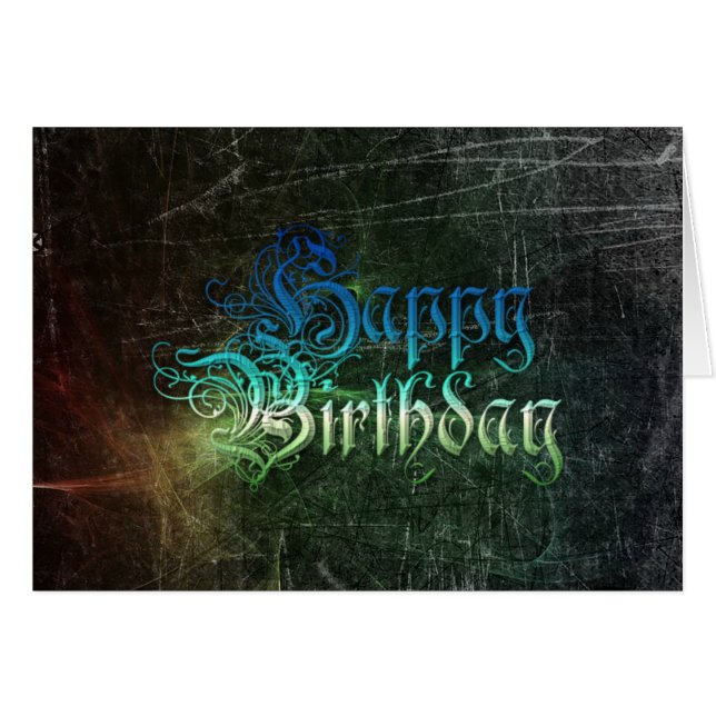 Happy Birthday Kaart Blue en Black Graffiti Text (Voorkant Horizontaal)