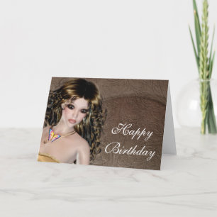 Happy Birthday Kaart - Brunette Fantasy Woman 1