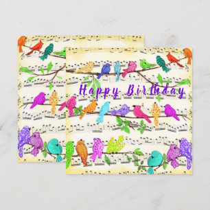 Happy Birthday Kaart Colorful Musical Birds Song