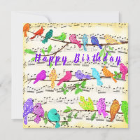 Happy Birthday Kaart Colorful Musical Birds Song