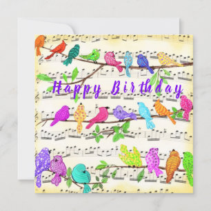 Happy Birthday Kaart Colorful Musical Birds Song