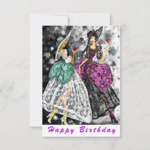 Happy Birthday Kaart Dames Drink Wijn - Proost