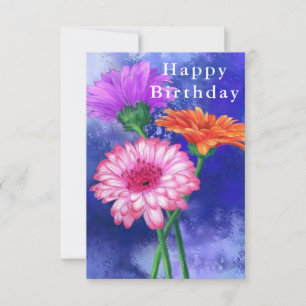 Happy Birthday-kaart Drie kleuren Gerberas schilde Kaart