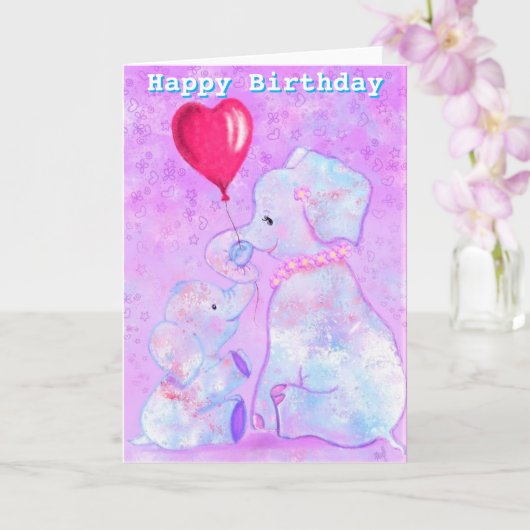 Happy Birthday Kaart Elephant mama en Baby (Orchidee)