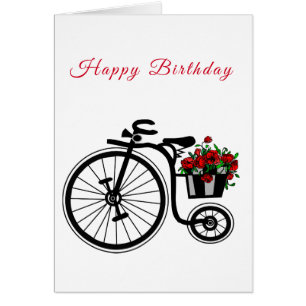 Happy Birthday Kaart Flowers Bike - Romantisch