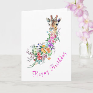 Happy Birthday Kaart Flowers Bouquet Giraffe