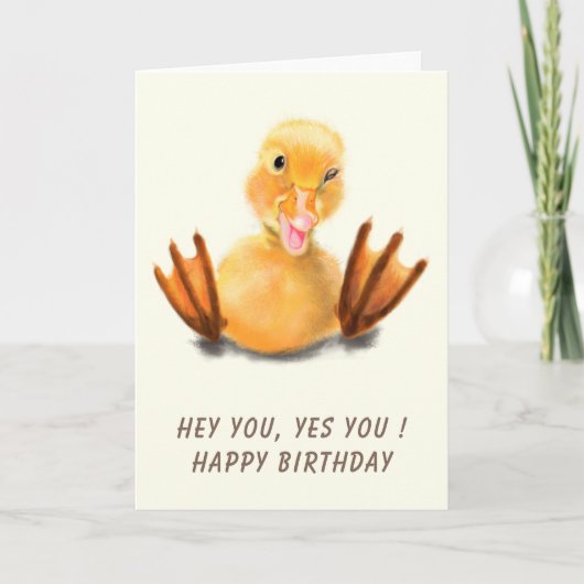 Happy Birthday Kaart Funny Yellow Duck Playful Win (Voorkant)
