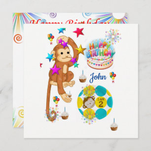 Happy Birthday Kaart Invitation Monkey 2 jaar oud