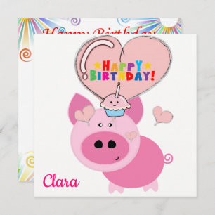 Happy Birthday Kaart Invitation Pink Pig