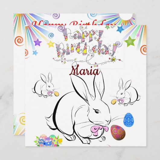 Happy Birthday Kaart Invitation Rabbit (Voorkant / Achterkant)