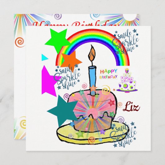 Happy Birthday Kaart Invitation Rainbow (Voorkant / Achterkant)