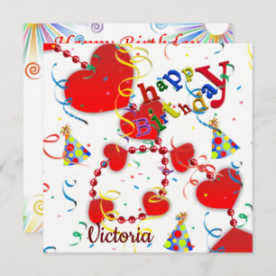 Happy Birthday Kaart Invitation Red Hearts