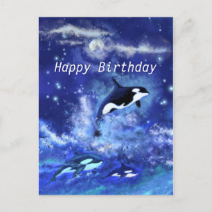 Happy Birthday Kaart Killer Whales on Full Moon