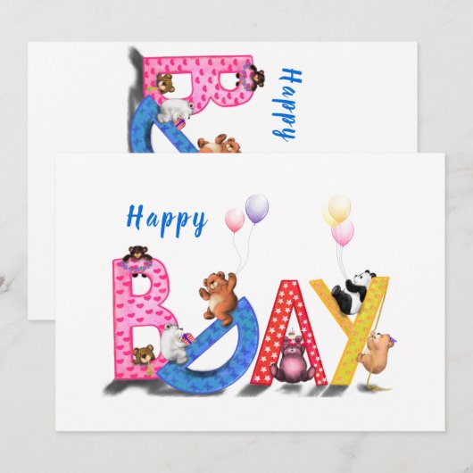 Happy Birthday Kaart met Baby Beren Party (Voorkant / Achterkant)
