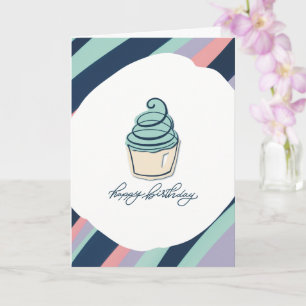 Happy Birthday Kaart met een Cupcake en strepen
