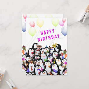 Happy Birthday Kaart met Happy Penguin Party