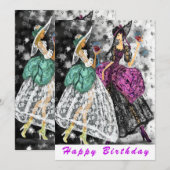 Happy Birthday Kaart met Mode Dames (Voorkant / Achterkant)