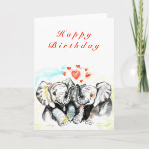 Happy Birthday Kaart met olifant Couple