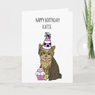 Happy Birthday Kaart met Yorkie en Cupcake