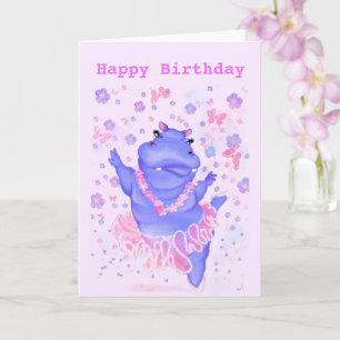 Happy Birthday Kaart Prima Ballerina Hippo Cartoon