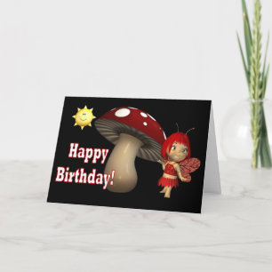 Happy Birthday Kaart Red Fairy paddenstoel met zon