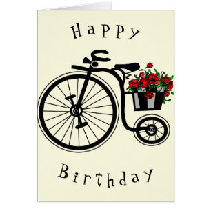 Happy Birthday Kaart Romantic Flowers Bike