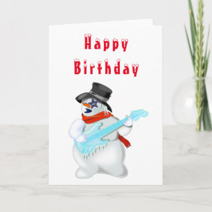 Happy Birthday Kaart Snowman Rock Guitar Music