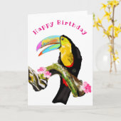 Happy Birthday Kaart Toucan Bird - Jouw tekst (Gele Bloem)
