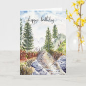 Happy Birthday Kaart voor hem, Waterverf bergen (Gele Bloem)