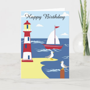 Happy Birthday Kaart Zeilboot en vuurtoren
