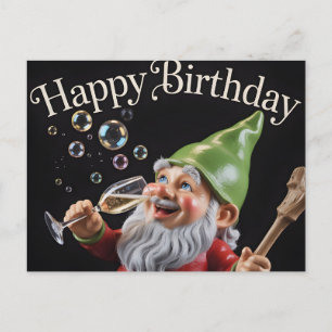 "Happy Birthday"-kabouter met champagne en bubbels Briefkaart