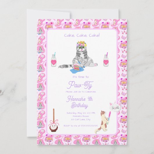 Happy Birthday Katten hebben een feest Kaart (Voorkant)