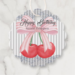 Happy Birthday  Kersen blauw strepen pastel Bedankjes Labels