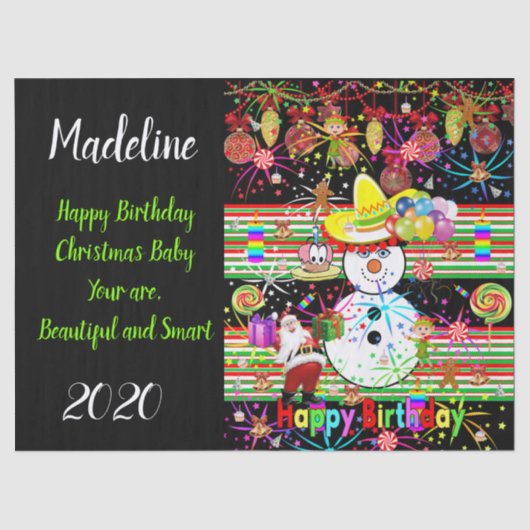 Happy Birthday-kerstcadeaupapier Tissuepapier (Voorkant)