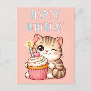 Happy Birthday kitten cupcake Briefkaart