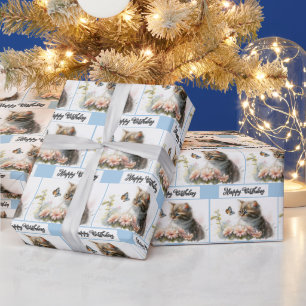 Happy Birthday Kitten in de tuin Cadeaupapier