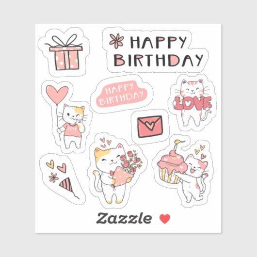 Happy Birthday Kitty kat Sticker sheet (Vel)