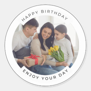 Happy Birthday Klassieke eenvoudige aangepaste f Ronde Sticker