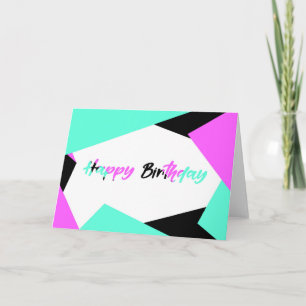 Happy Birthday Kleurblokkerende Kaart   Zwart Blau