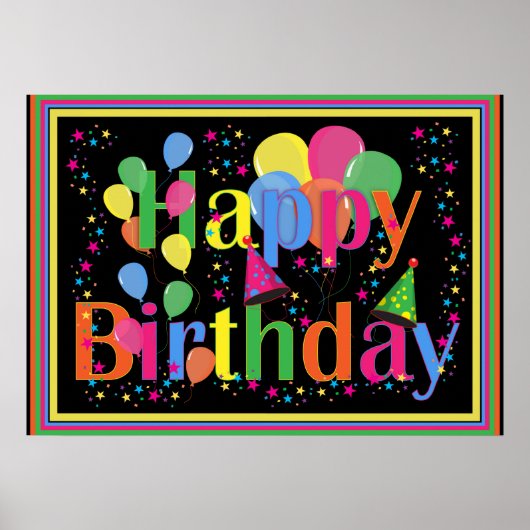 Happy Birthday Kleurrijk Poster (Voorkant)