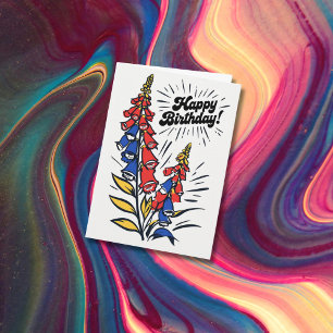 Happy Birthday Kleurrijke Foxglove Pop Art Fun Kaart